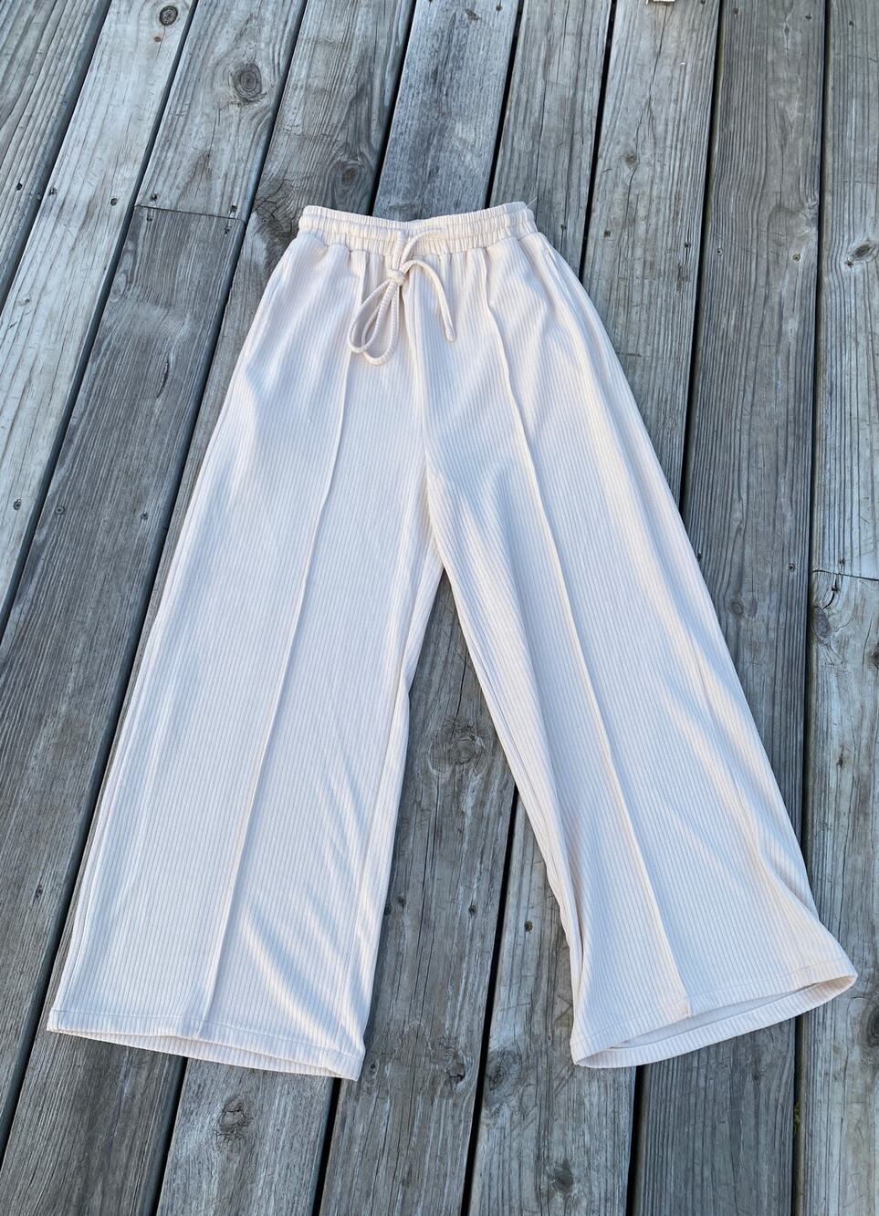 Cider Wide Leg Ribbed Comfort Pants - Beige - Size XS